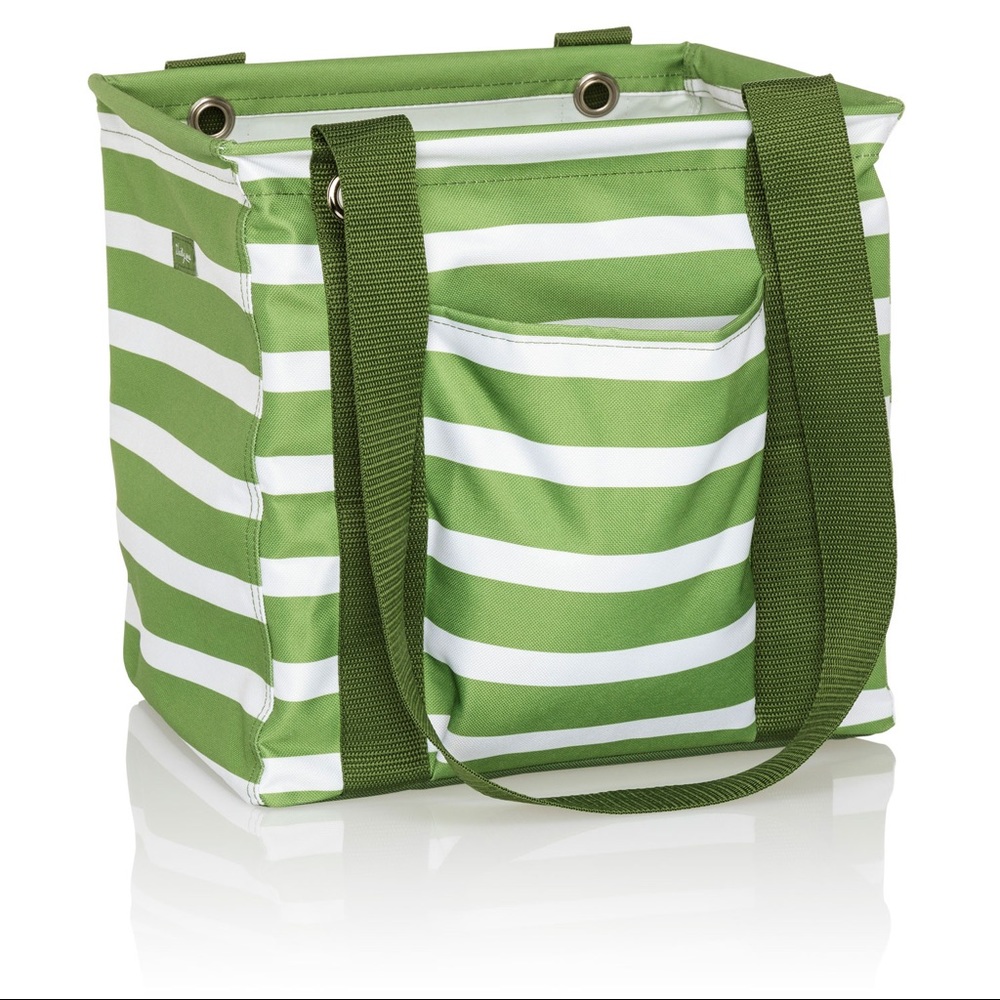 Small utility tote in green cabana stripe